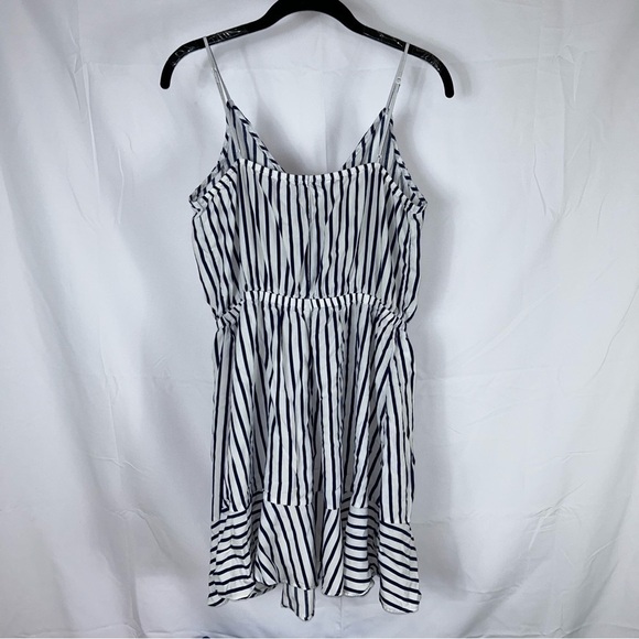 Express Dress Mini Stripe V-neck Wrap Dress Sleeveless Thin Straps Elastic Waist - Picture 8 of 12